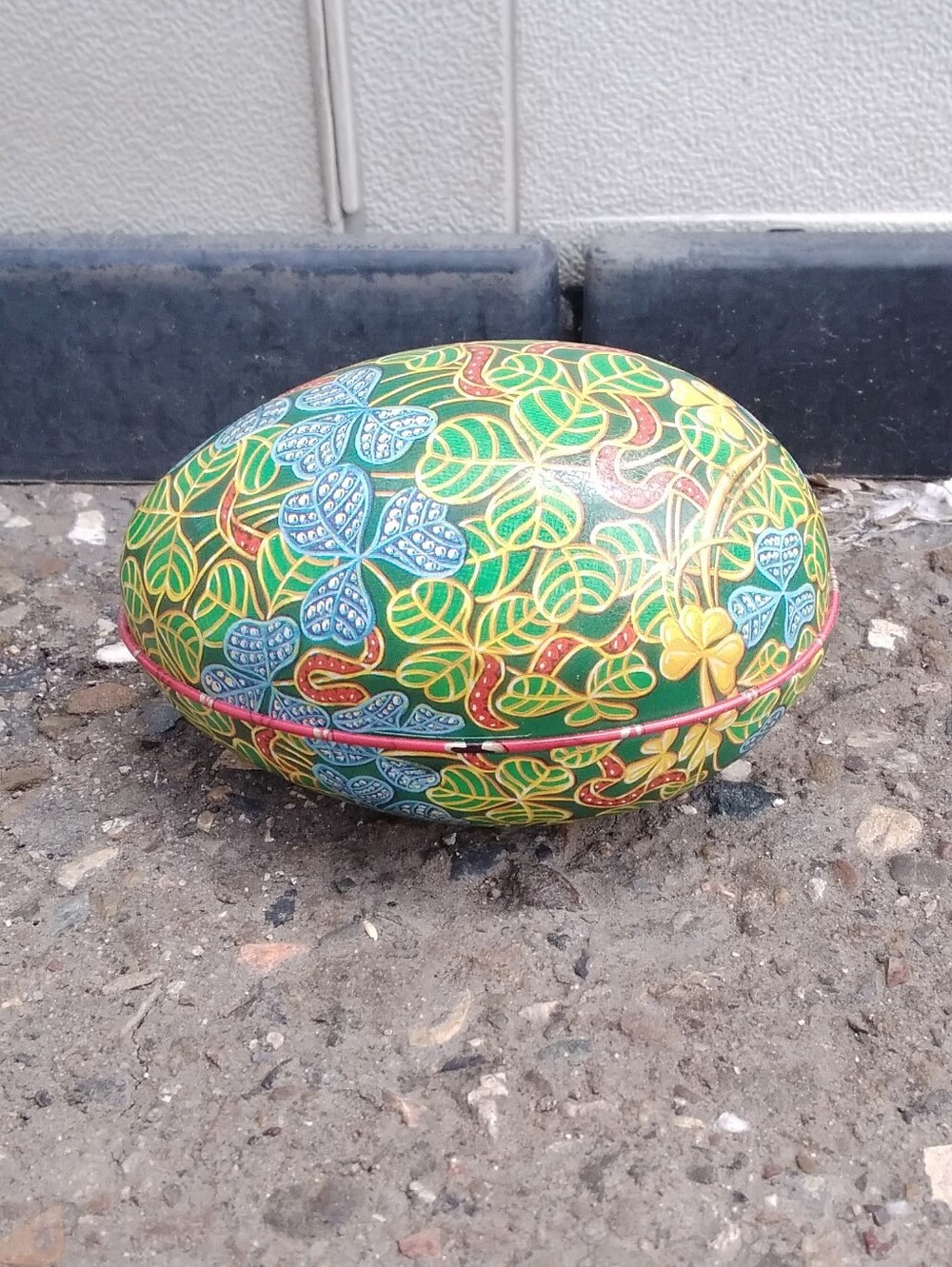 Vintage Tin Egg Clover Metal Box Replic Faberge 1902 Design Art Nouveau 6"